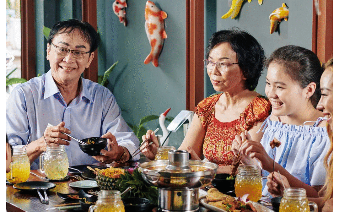 Family discussion about a will and inheritance, with a legal document on the table